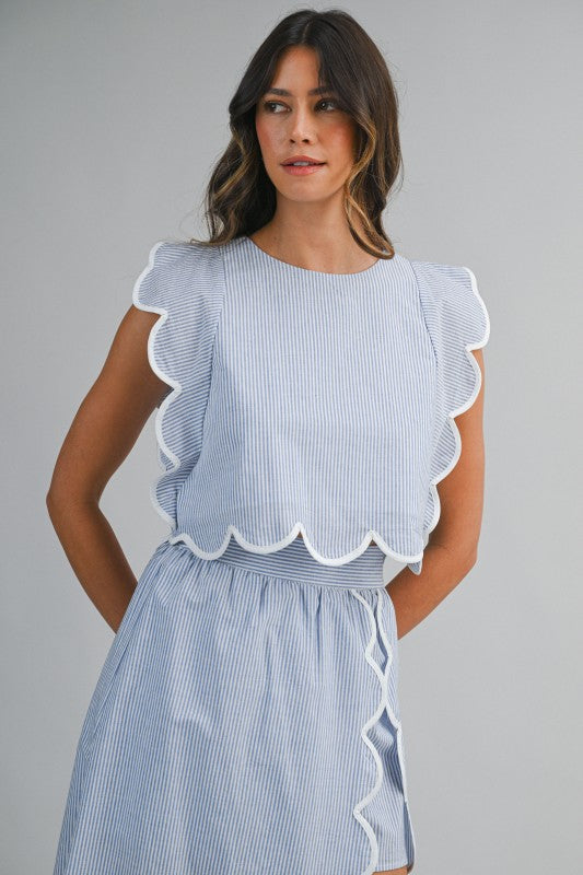 Pin Stripe Scallop Top