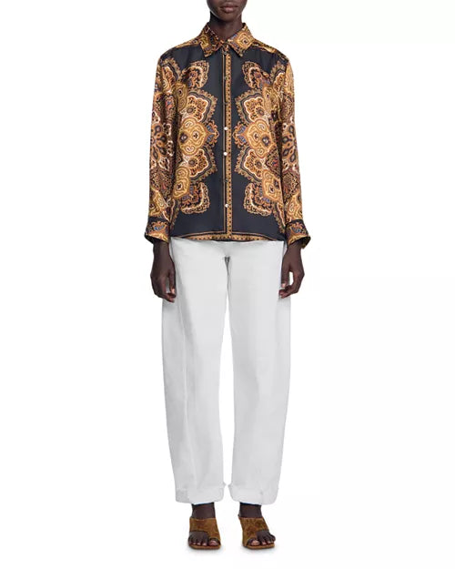 Scarf Print Button Down Top