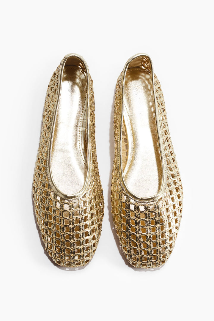 Amara Gold Woven Ballerinas