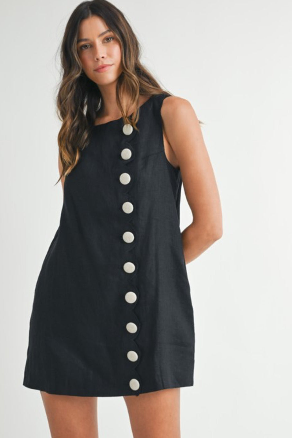 Linen Scalloped Mini Dress