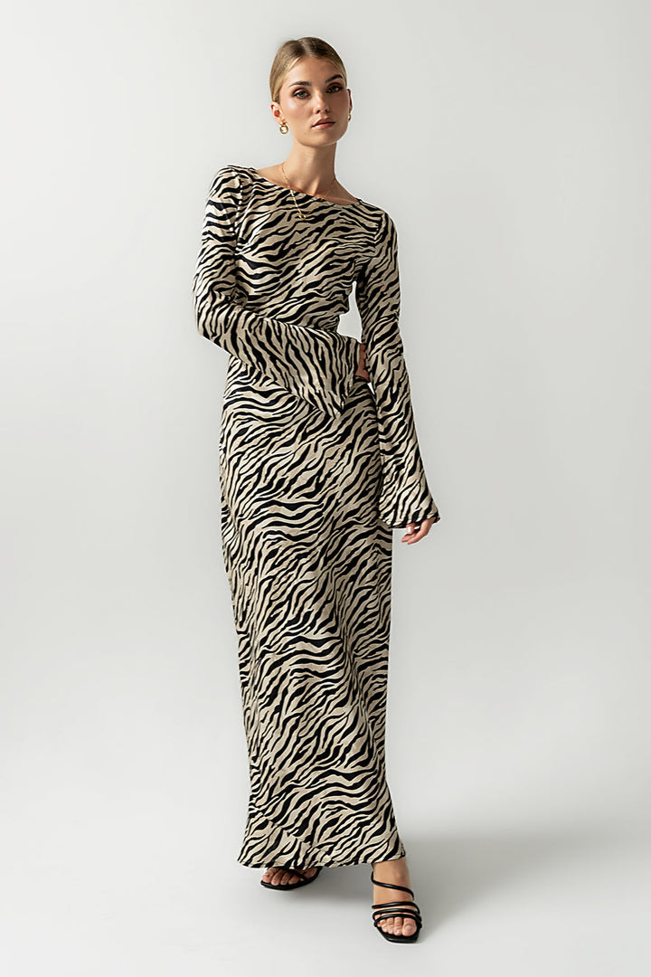Satin Zebra Maxi Dress