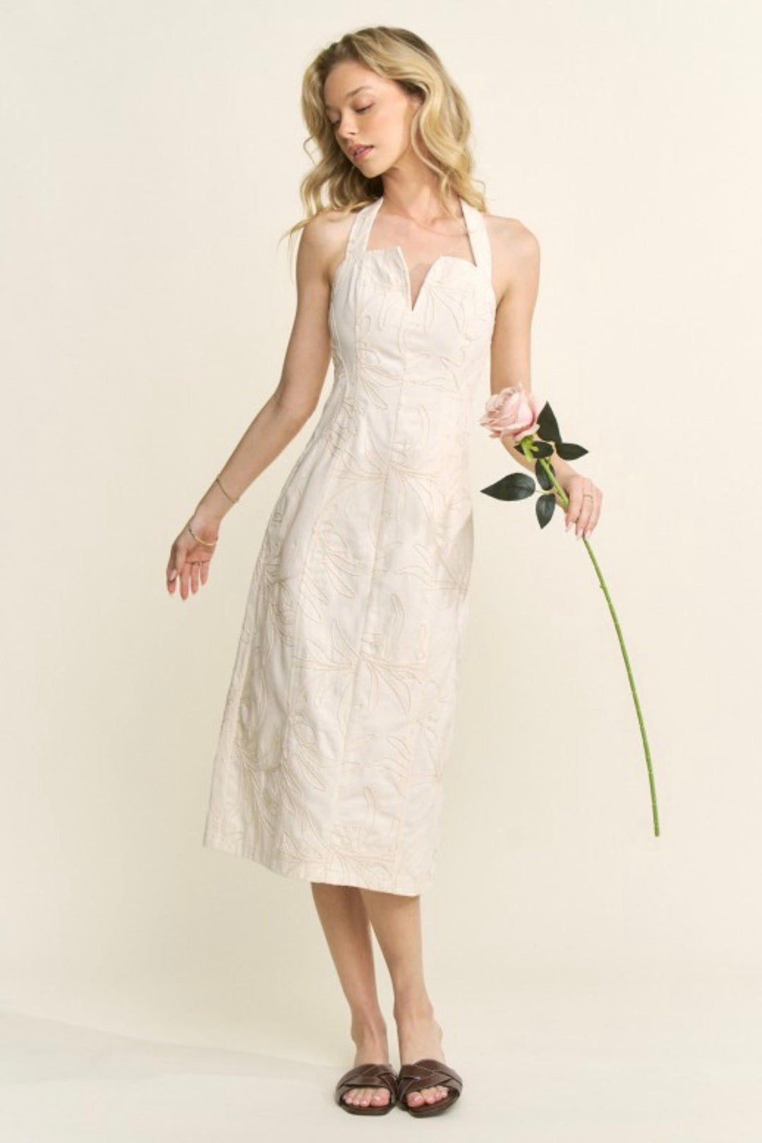Alizah Embroidered Halter Midi Dress