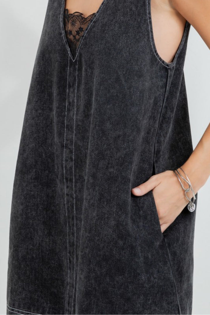 Cobian Denim Washed Lace Insert Shift Dress