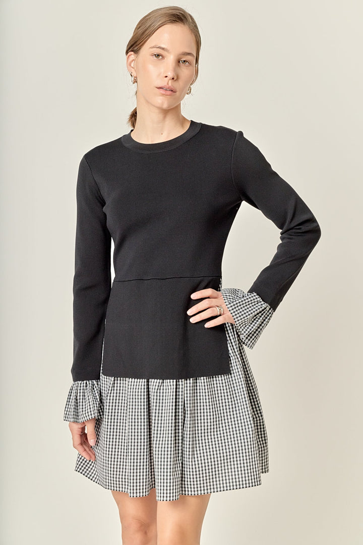 Keep It Together Mixed Media Gingham Dress