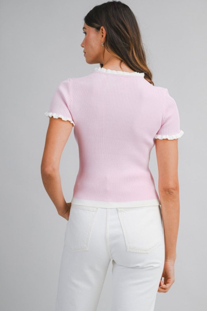 Camie Ribbed Knit Ruffle Top