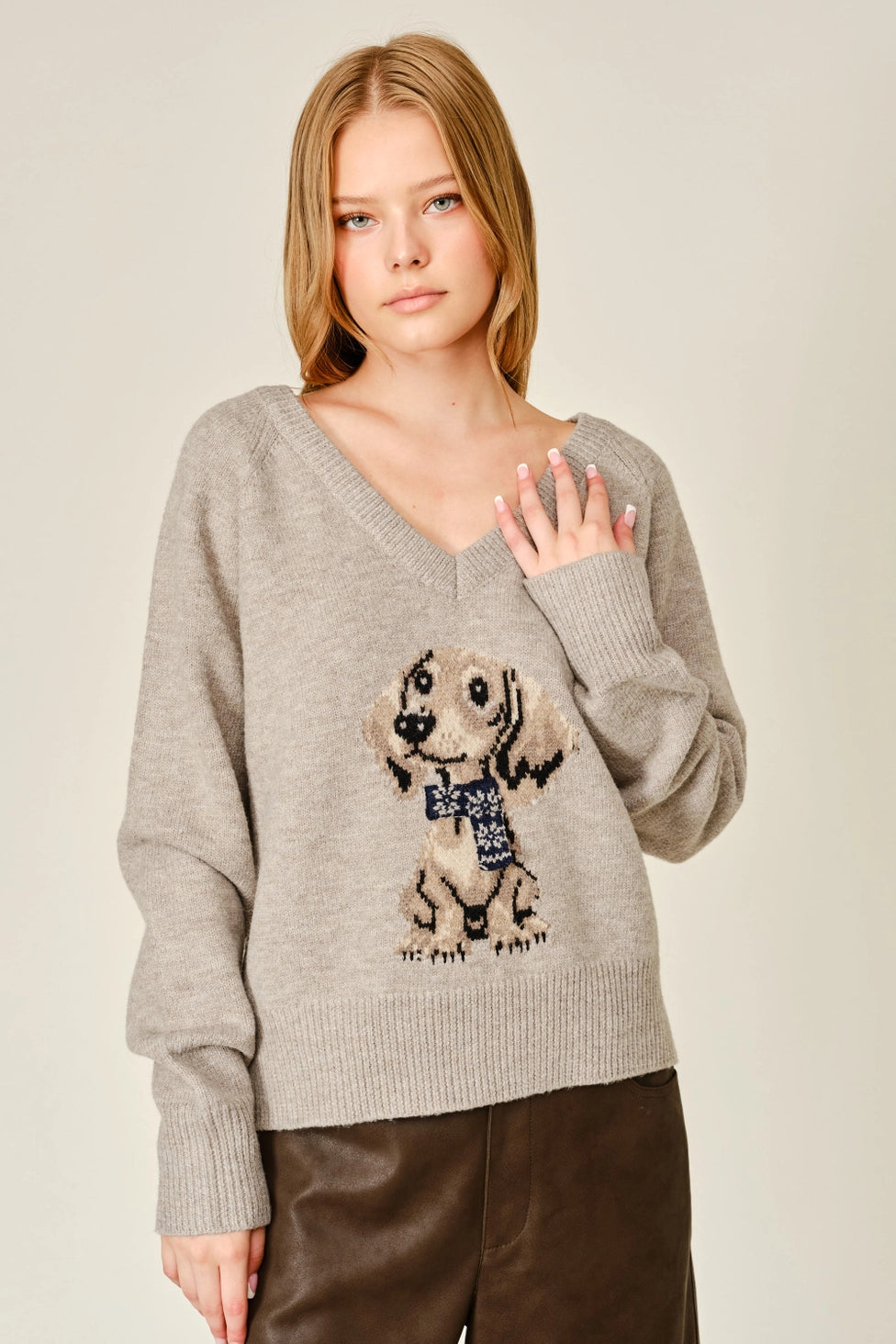 Cozy Bruno Graphic V-Neck Sweater