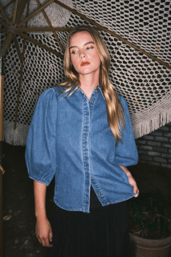 See Myself Puff Sleeve Denim Top