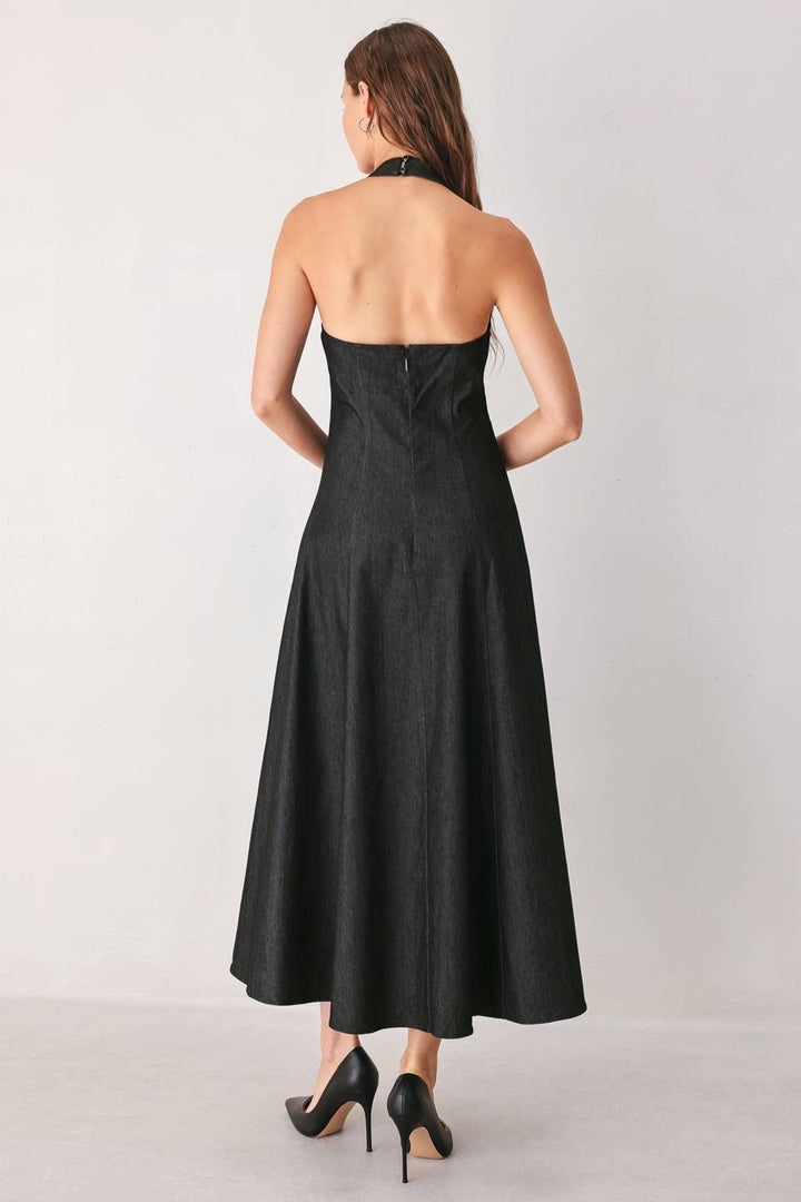 Villa Dark Denim Halter Dress