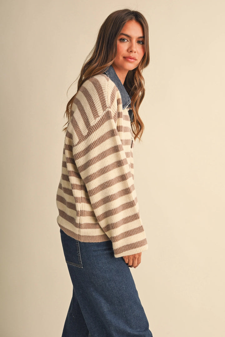 Warmth Haven Denim Collared Knit