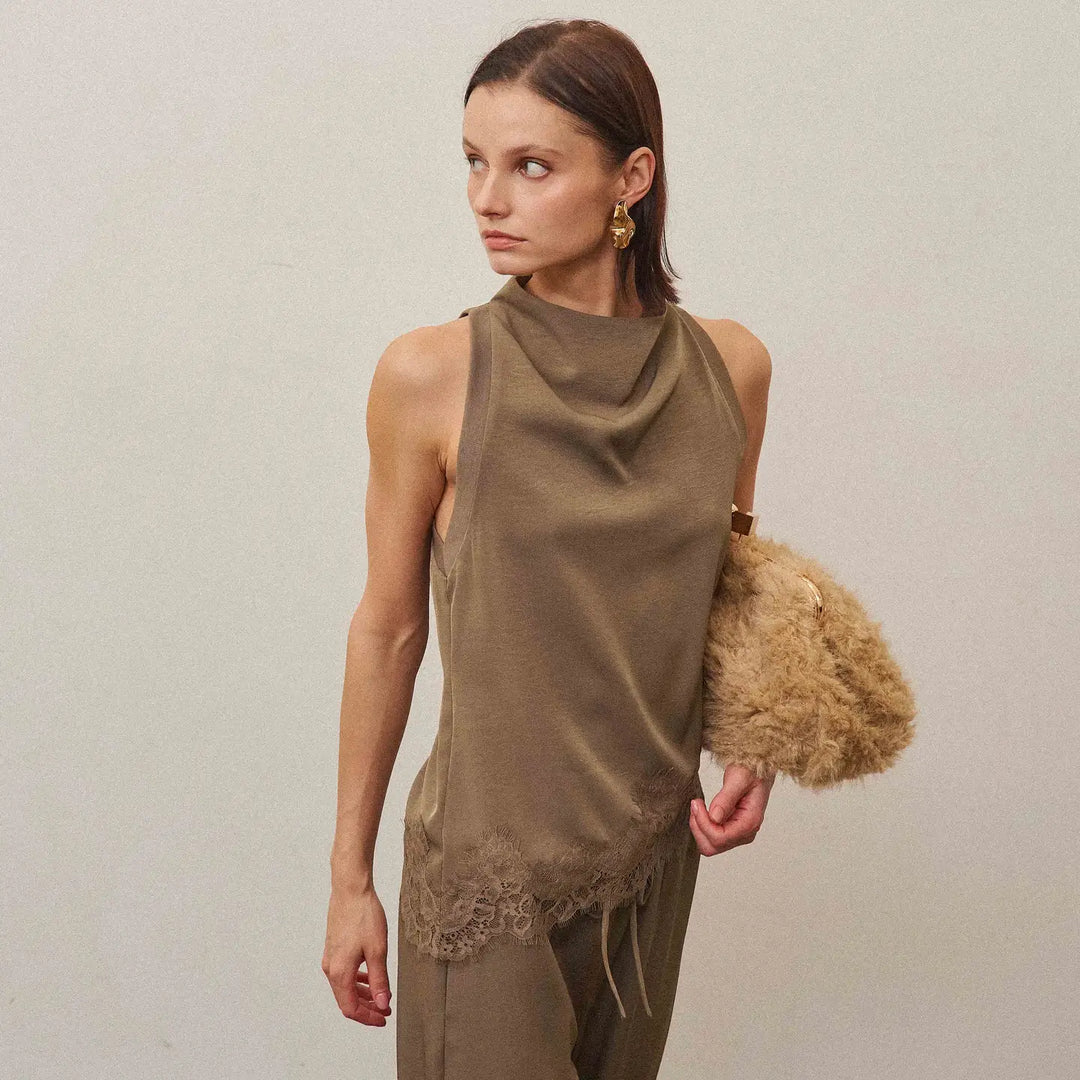 Twila High Cowl Neck Lace Top