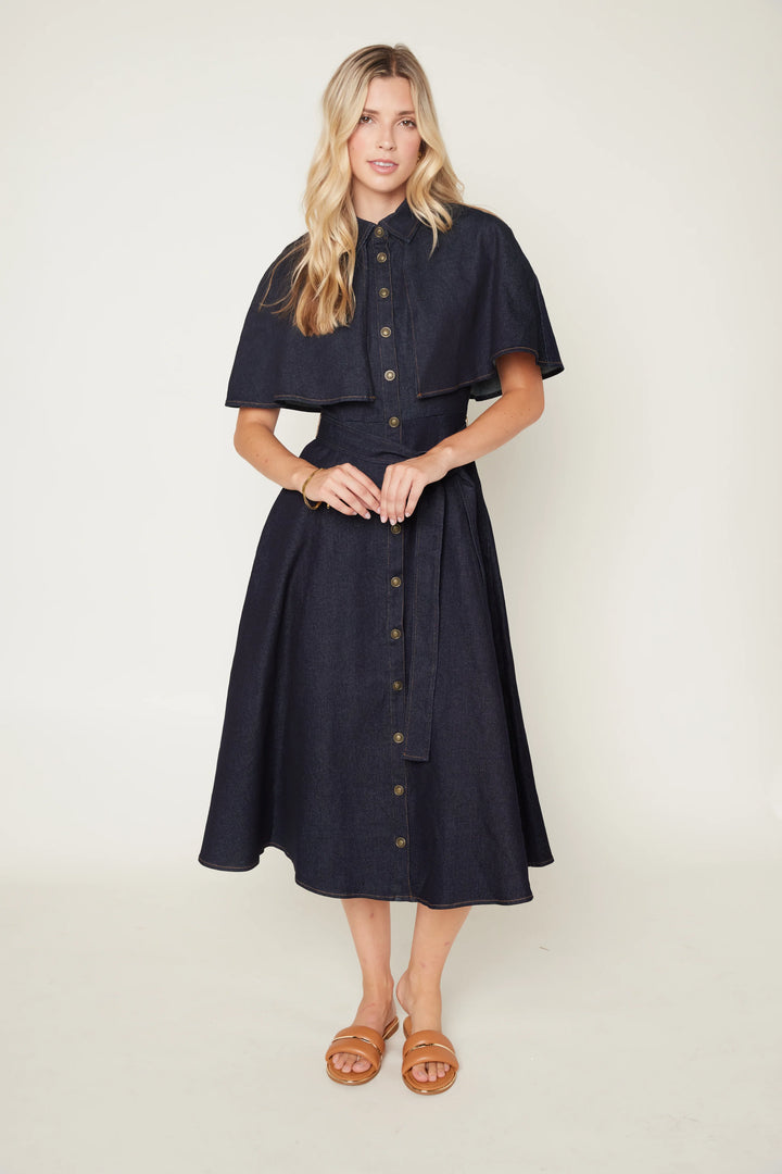 Just Looking Denim Cape Midi Dress
