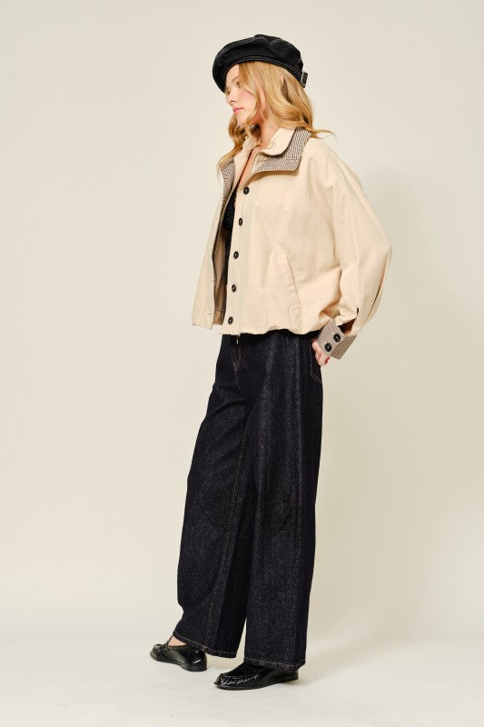 Liora Bomber Jacket with Plaid Details