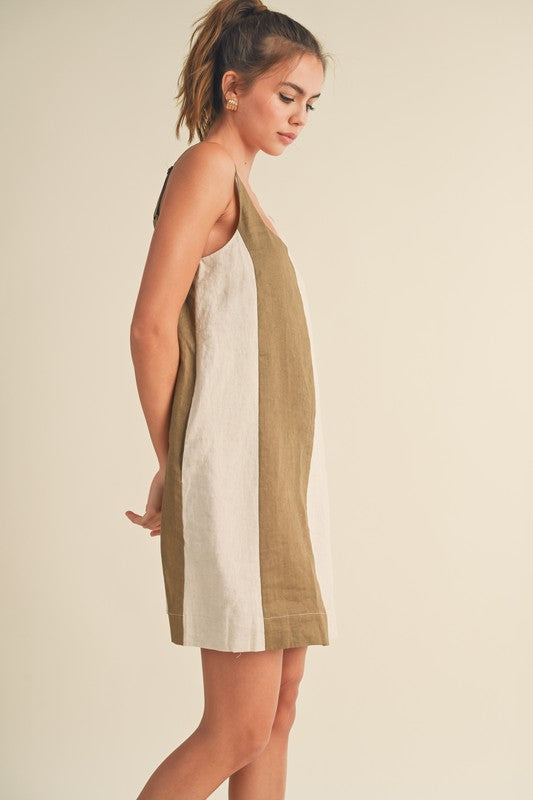 Willa Color Block Linen Midi Dress