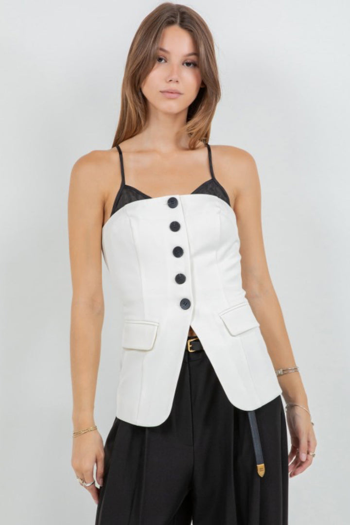 Zalea Button Down Vest Top