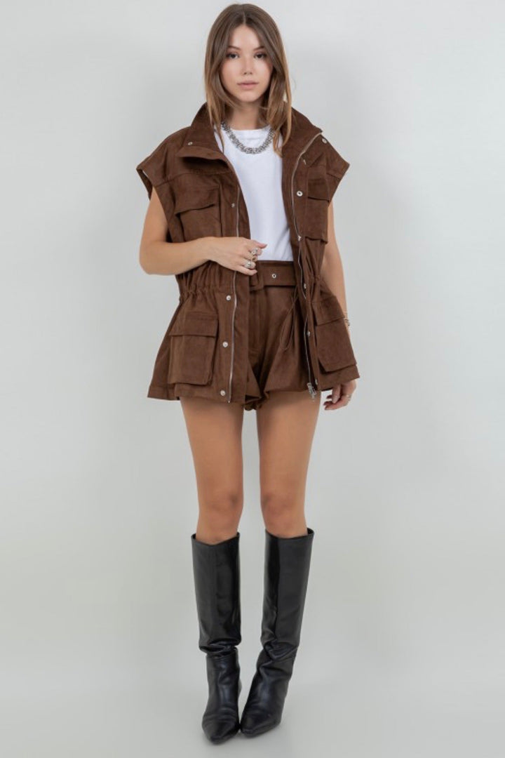 Sandalwood Suede Bubble Shorts