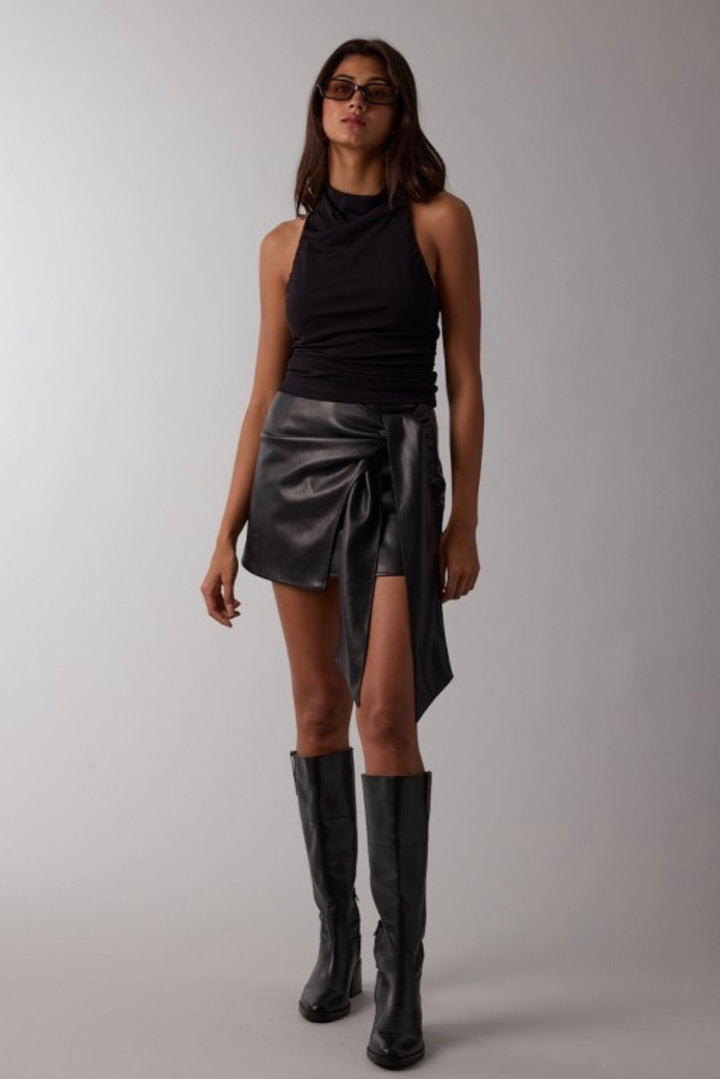 Tedy Faux Leather Wrap Skort