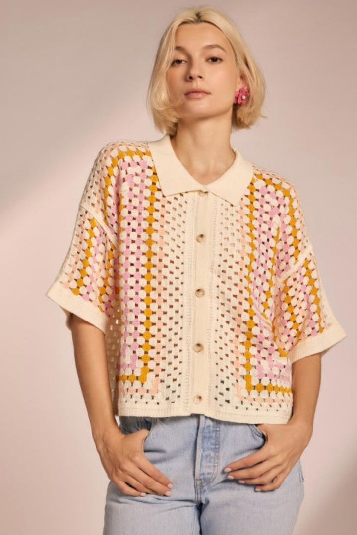 Olivia Crochet Button Down Top