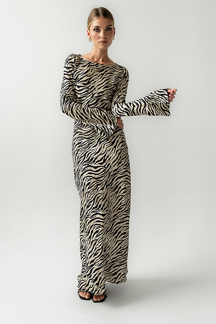 Satin Zebra Maxi Dress