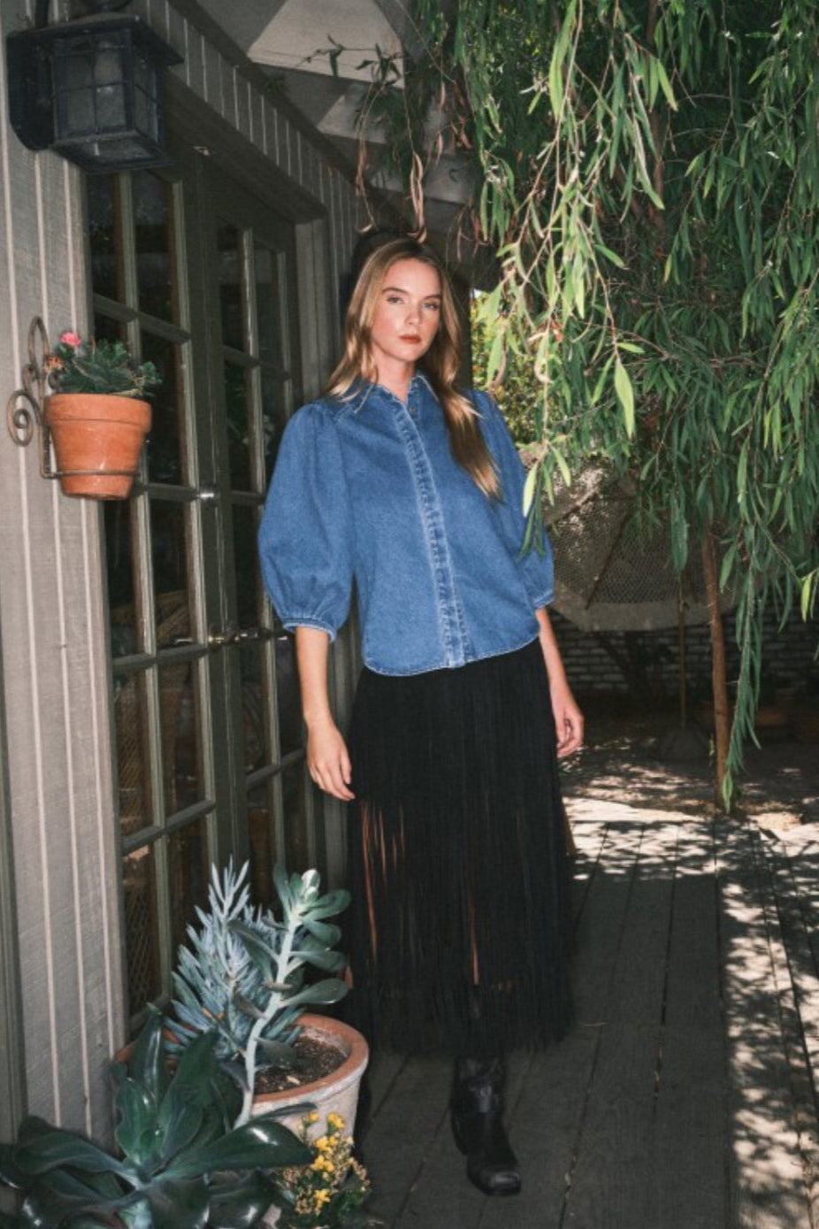 See Myself Puff Sleeve Denim Top