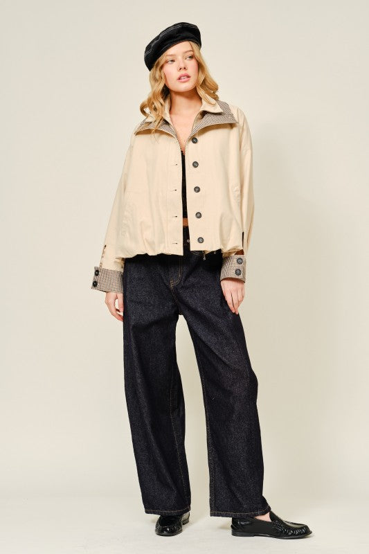 Liora Bomber Jacket with Plaid Details