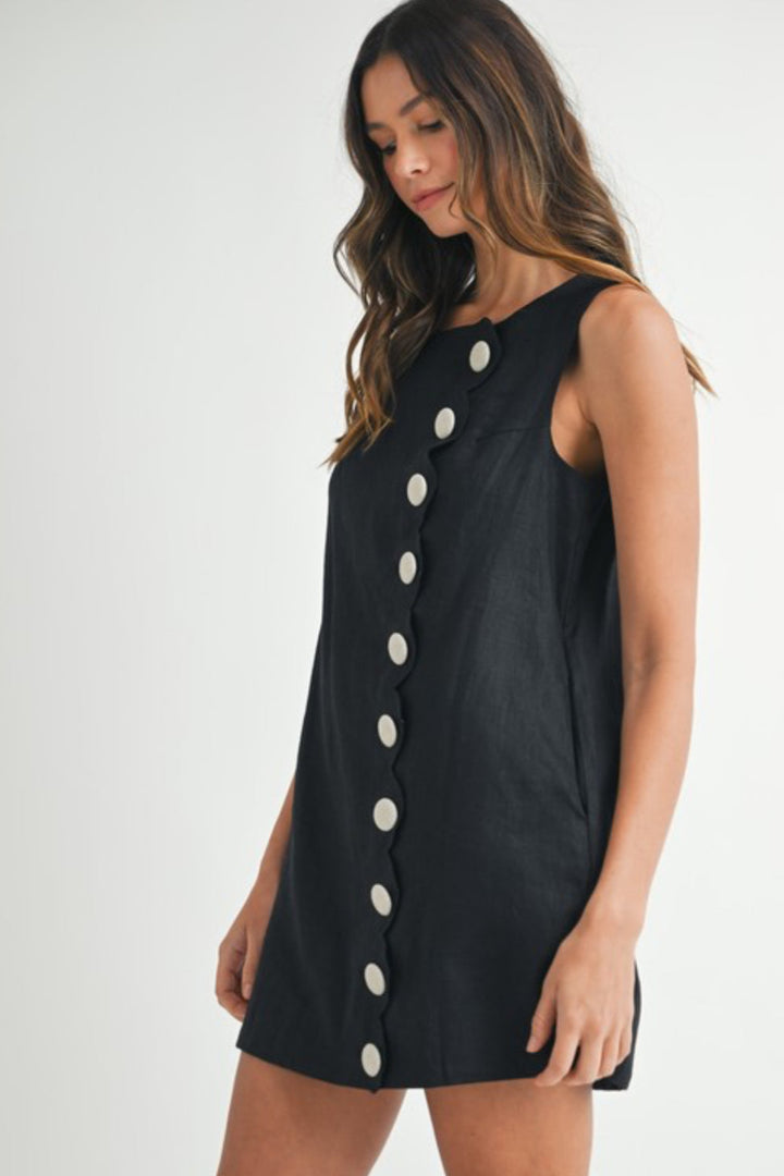 Linen Scalloped Mini Dress