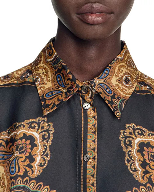 Scarf Print Button Down Top