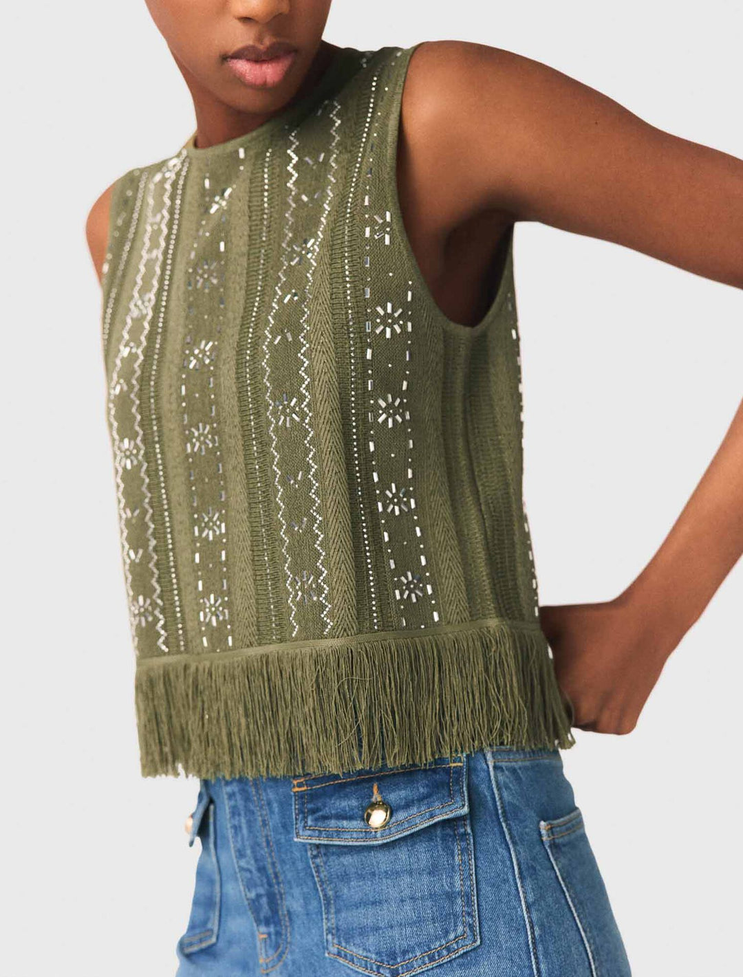 Green For You Fringe Top