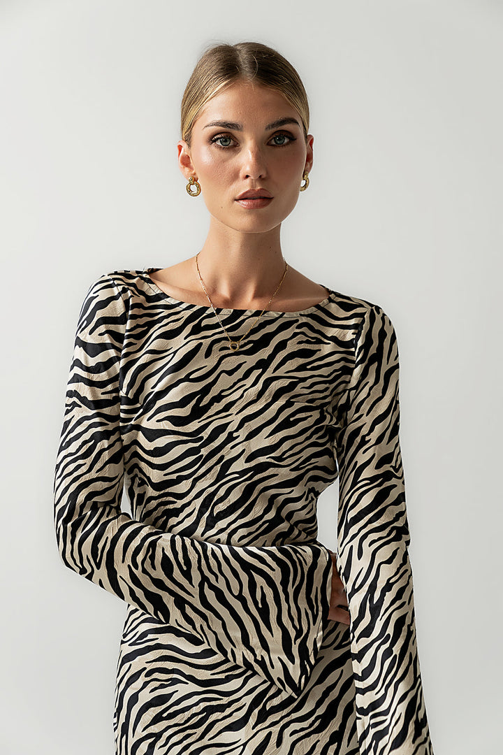 Satin Zebra Maxi Dress