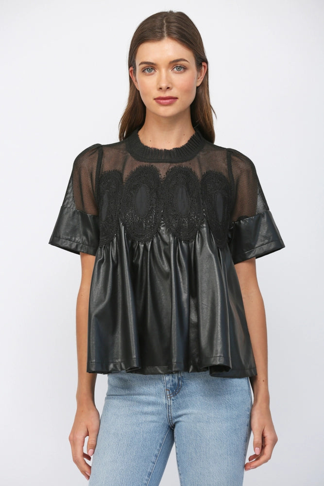 Lace Overlay Babydoll Top