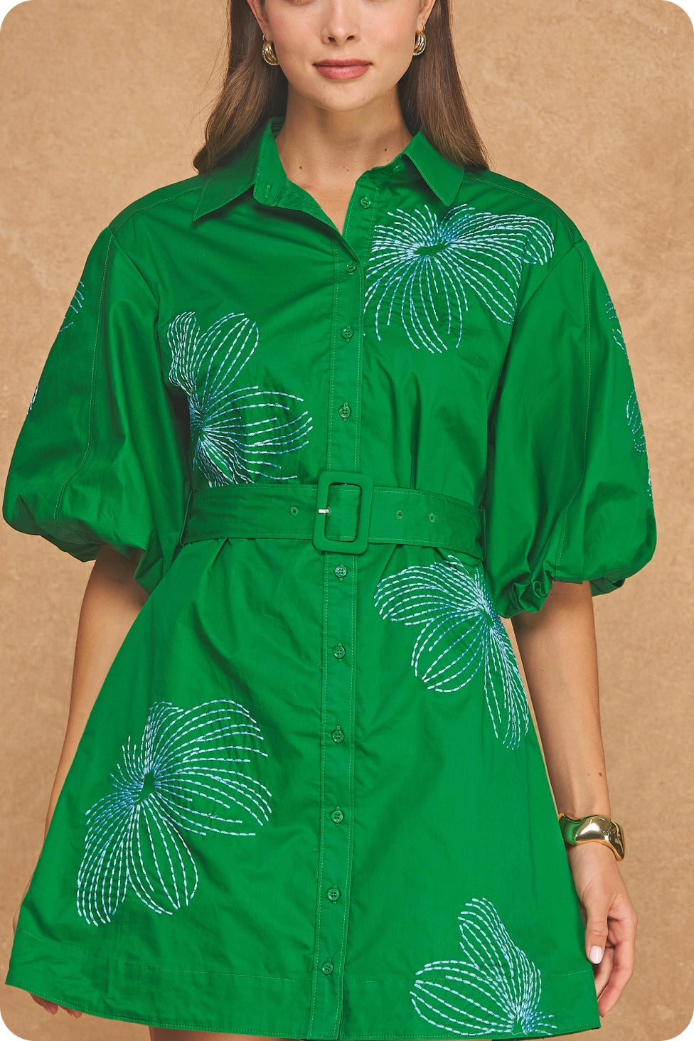 Kelson Embroidered Mini Shirt Dress