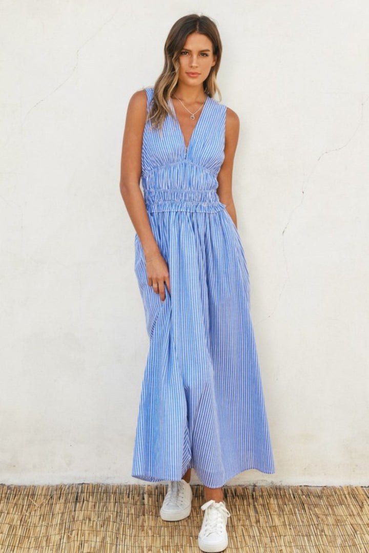 Alex Poplin Shirred Midi Dress