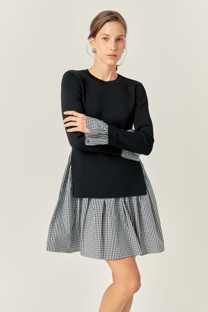 Keep It Together Mixed Media Gingham Dress