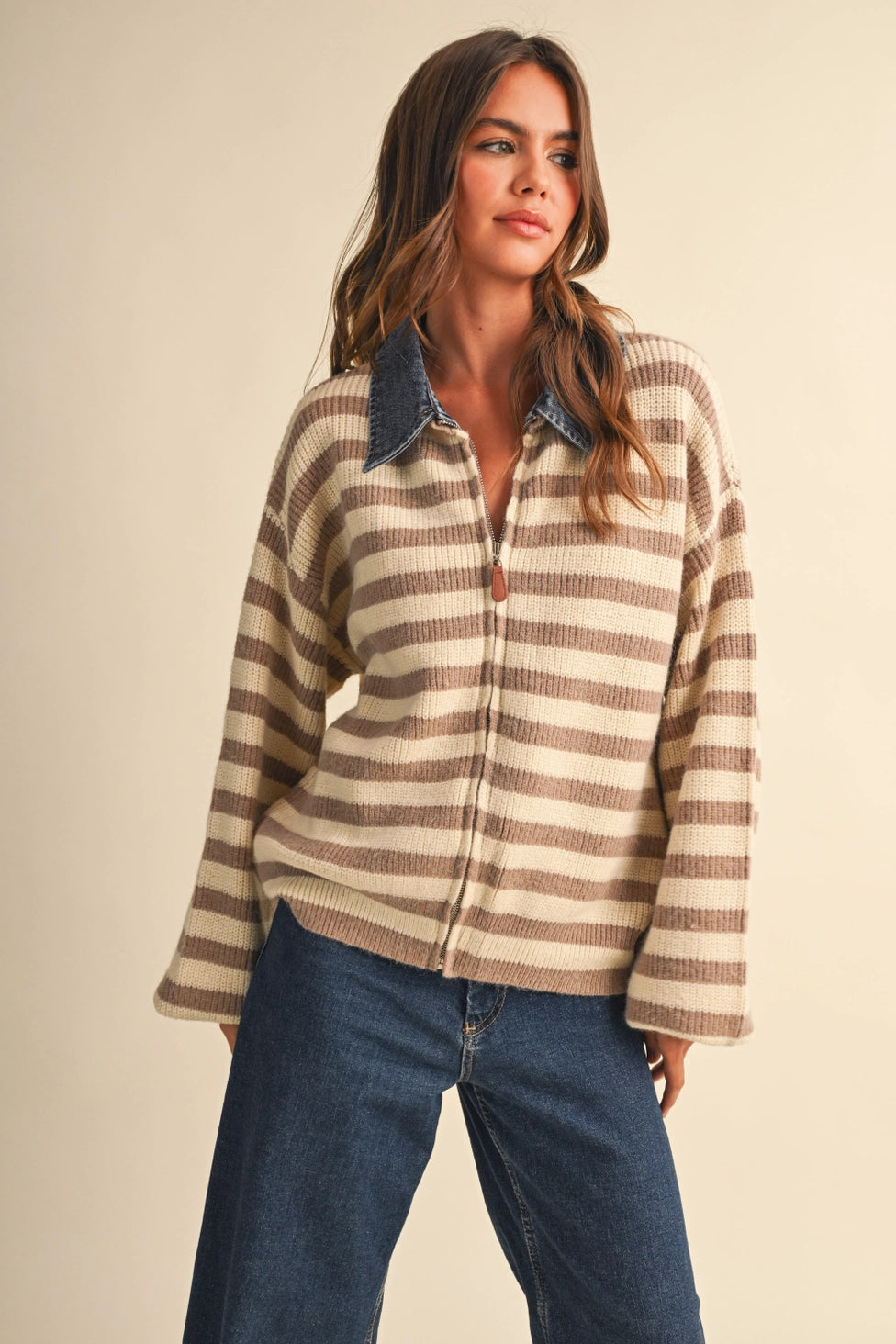 Warmth Haven Denim Collared Knit