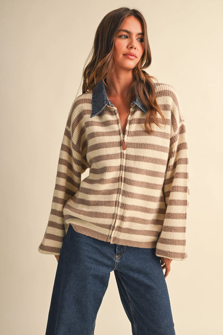 Warmth Haven Denim Collared Knit
