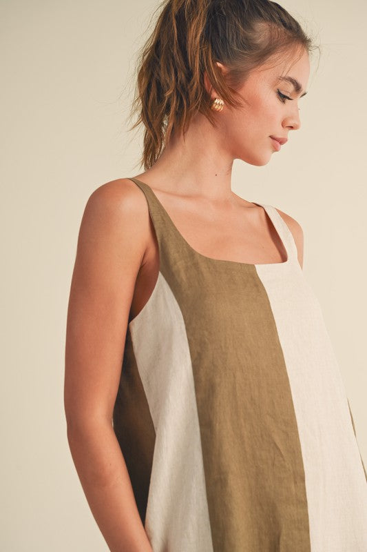 Willa Color Block Linen Midi Dress