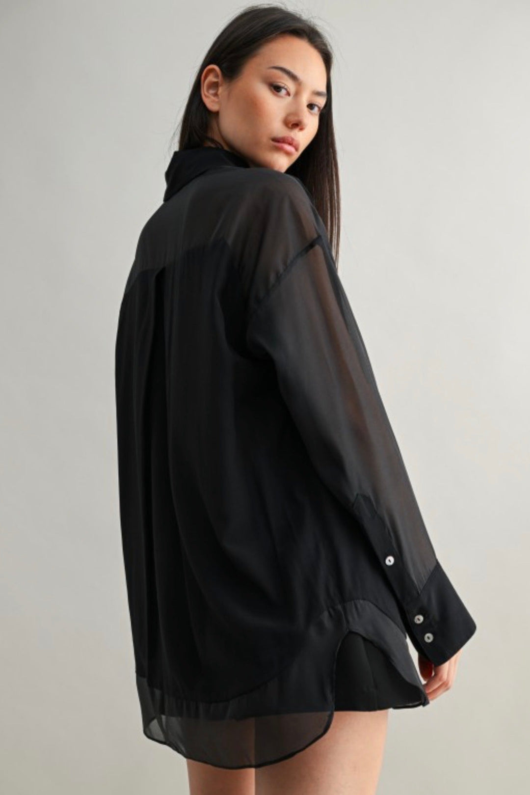 Kaylee Organza Sheer Oversized Button Down
