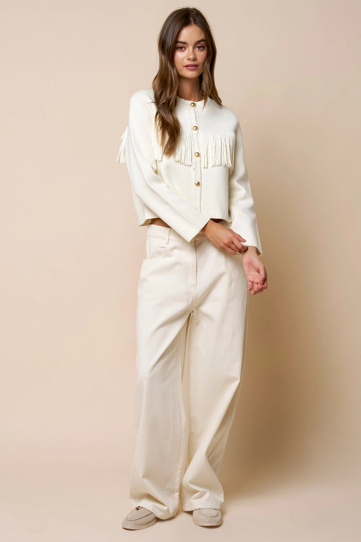 Fringe Detail Button Down Cardigan