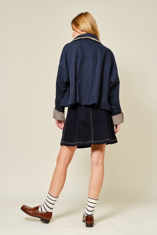 Liora Bomber Jacket with Plaid Details