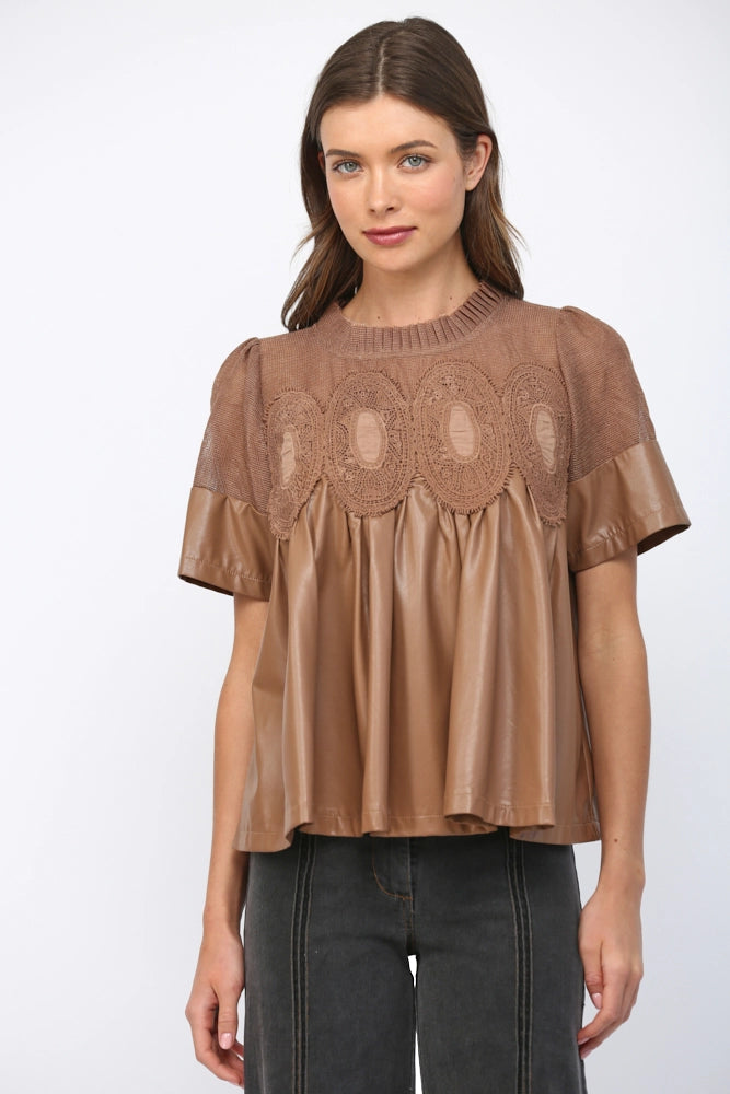 Lace Overlay Babydoll Top