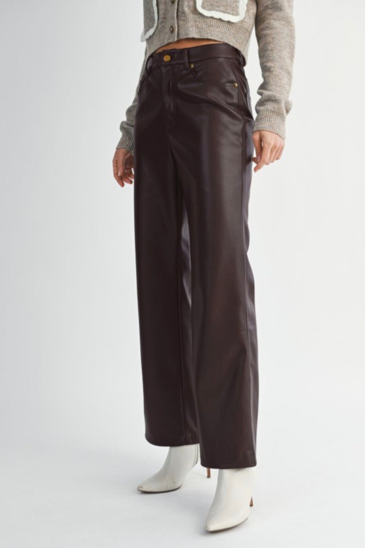 Coleen Faux Leather Straight Bottoms