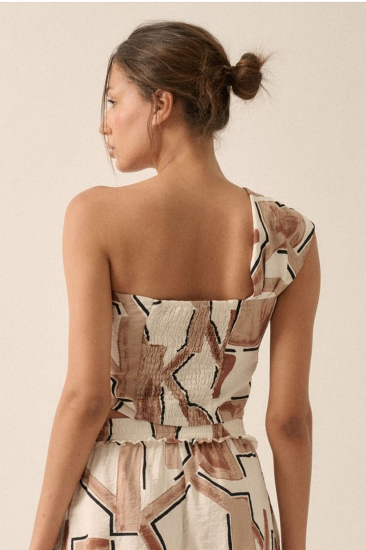 Neo Abstract One-Shoulder Top