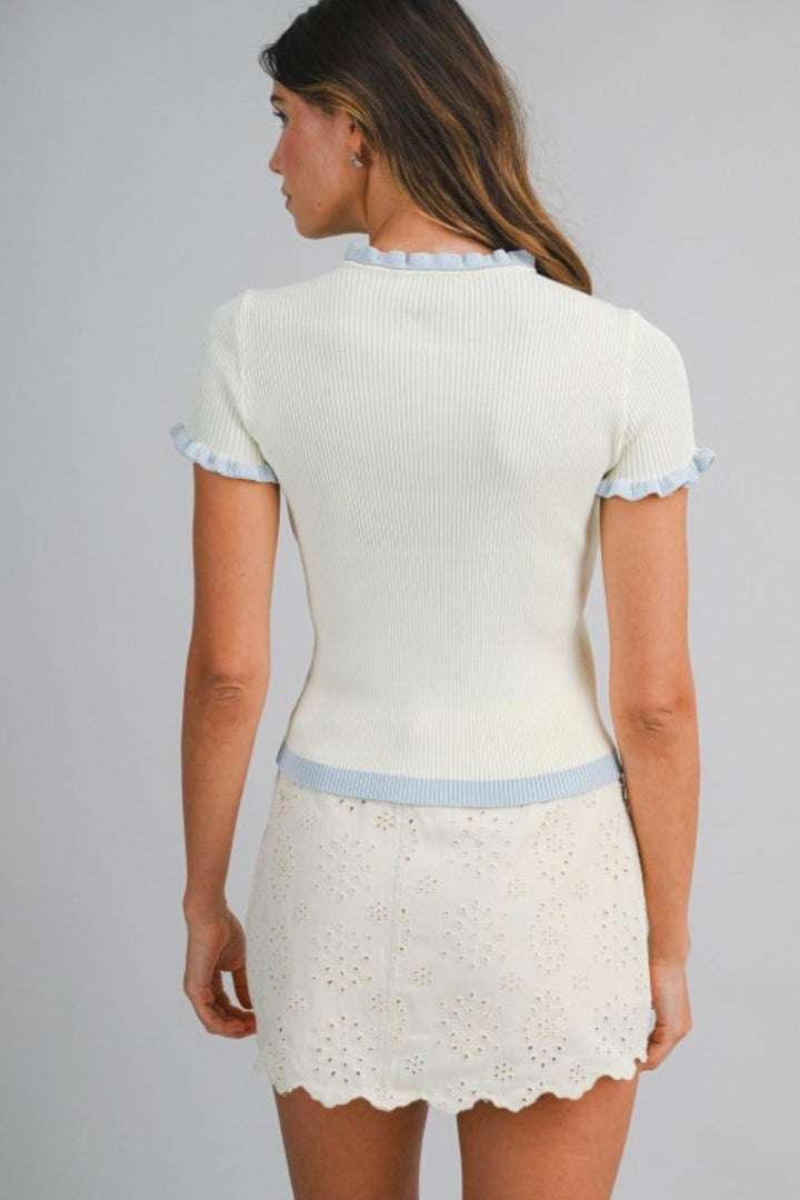 Camie Ribbed Knit Ruffle Top