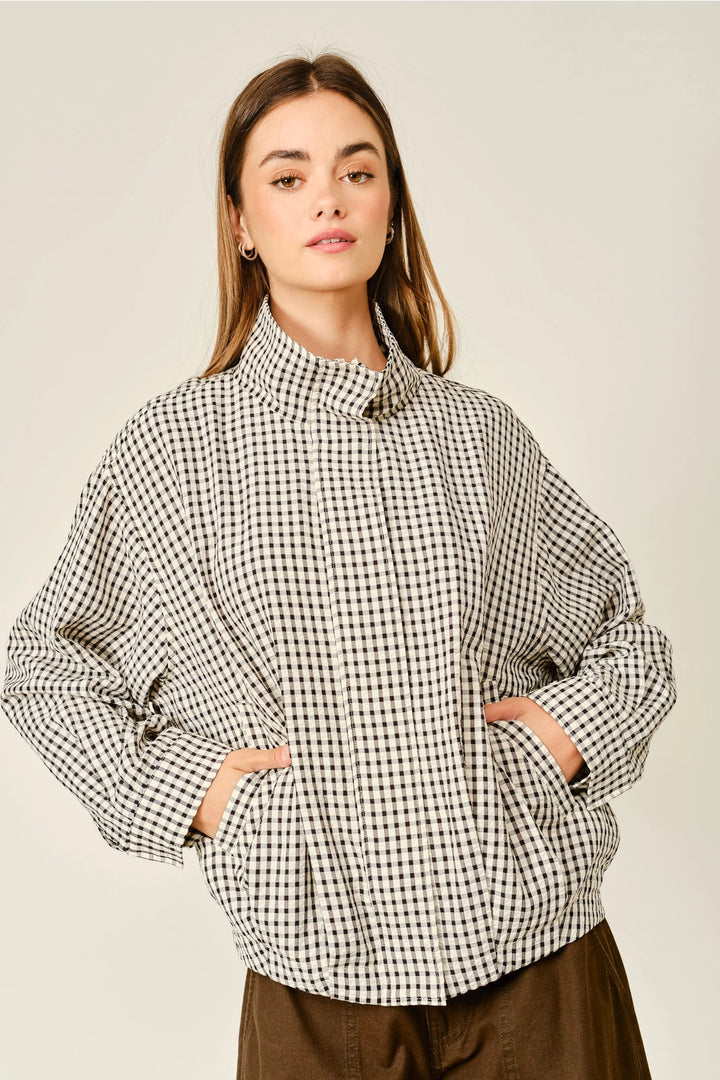 Plaid Funnel Neck Bomber Jacket