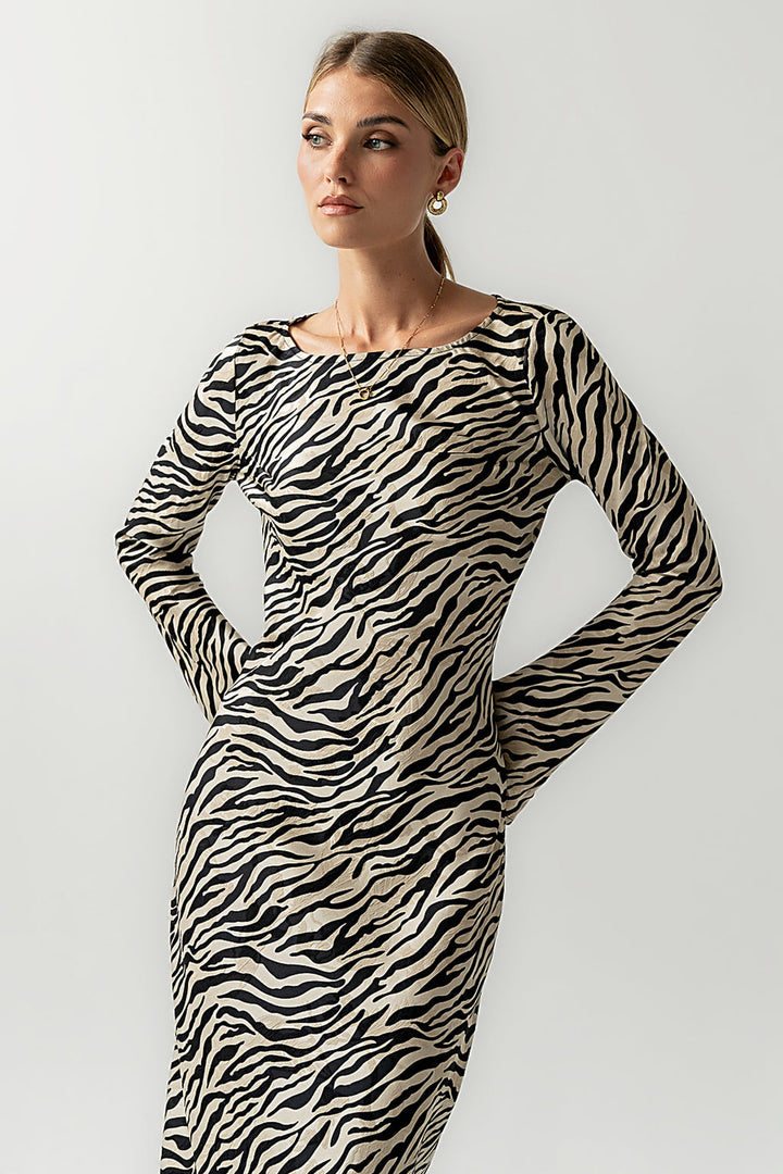 Satin Zebra Maxi Dress