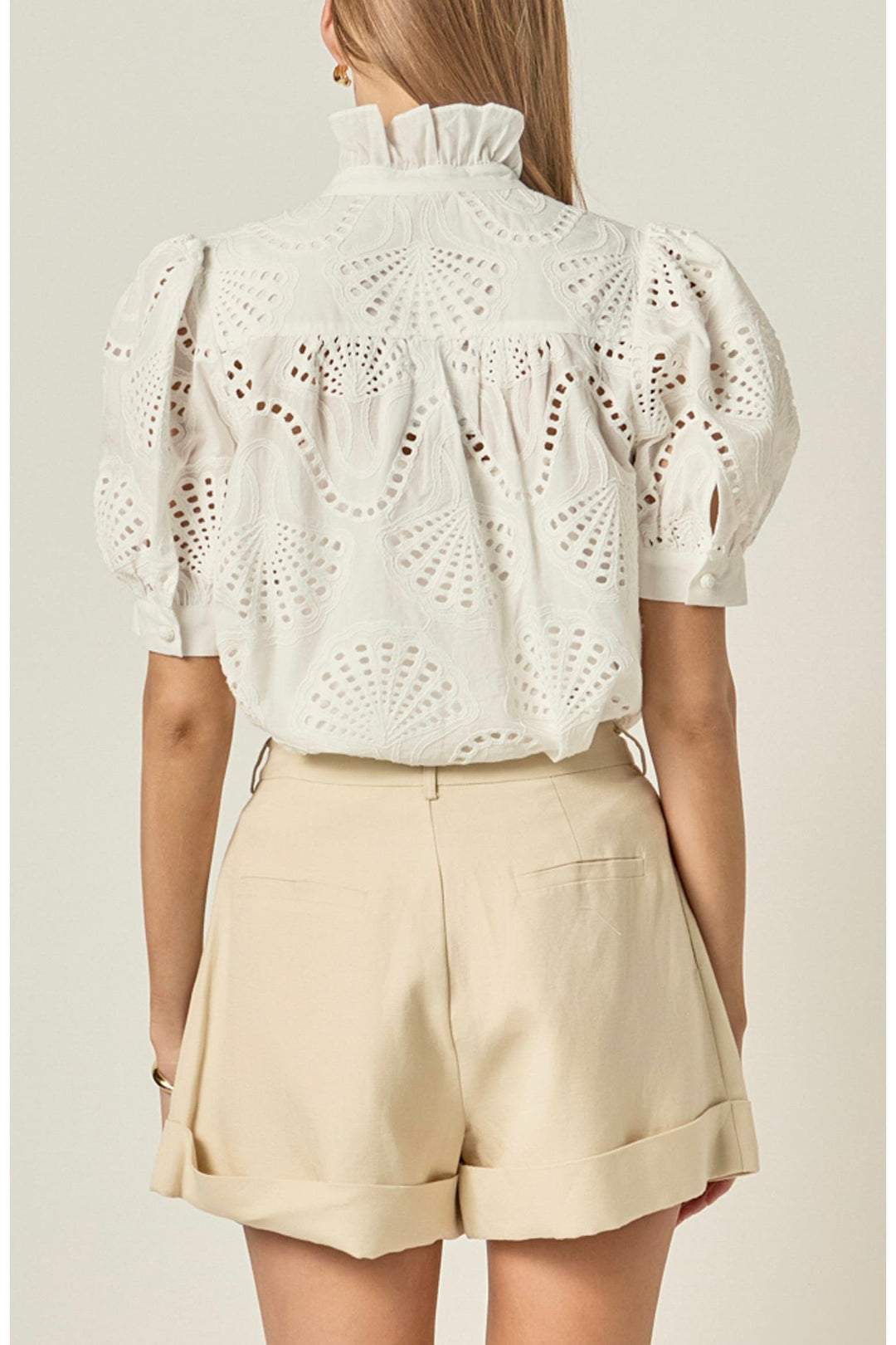 Petaluma Embroidered Ruffle Neck Top