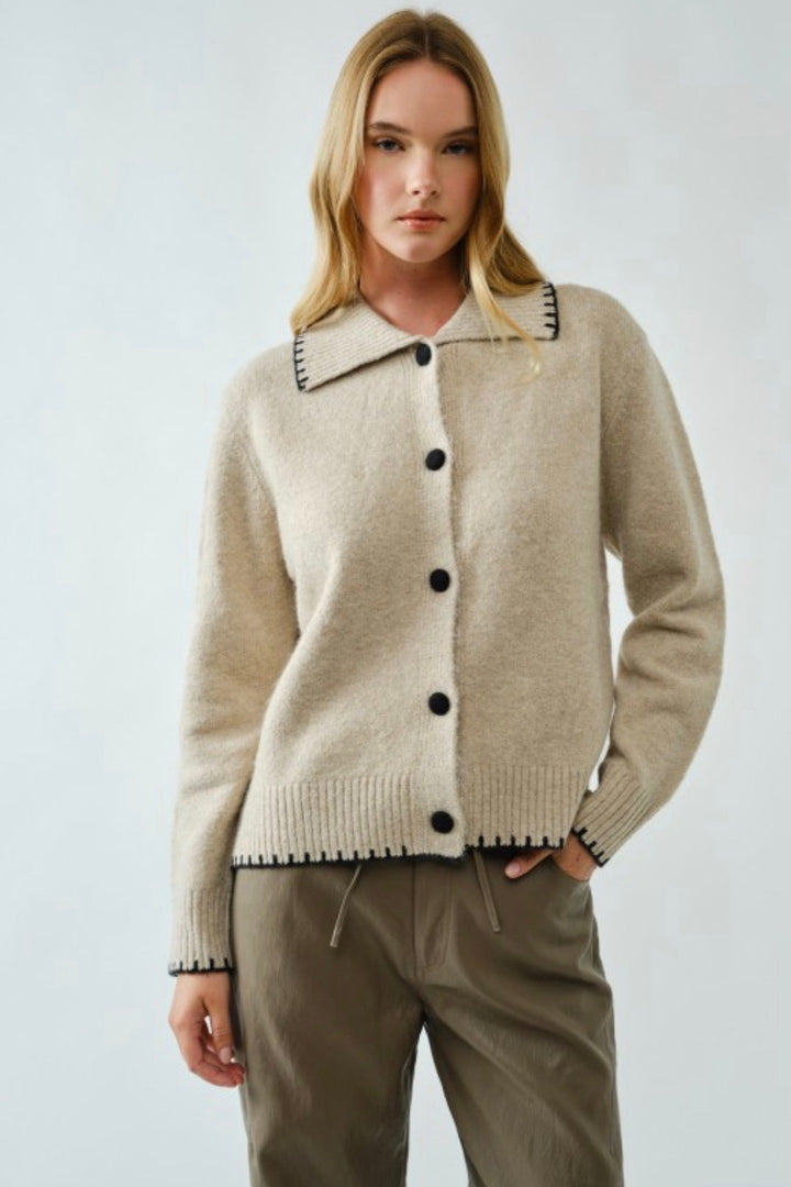 Stay Elite Contrast Stitching Sweater Cardigan