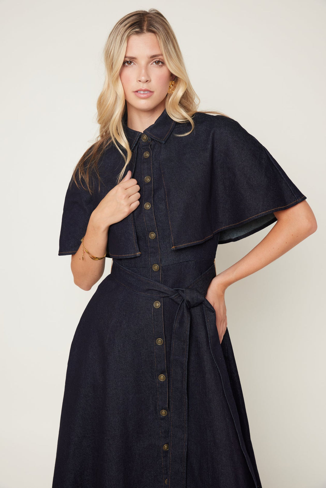 Just Looking Denim Cape Midi Dress
