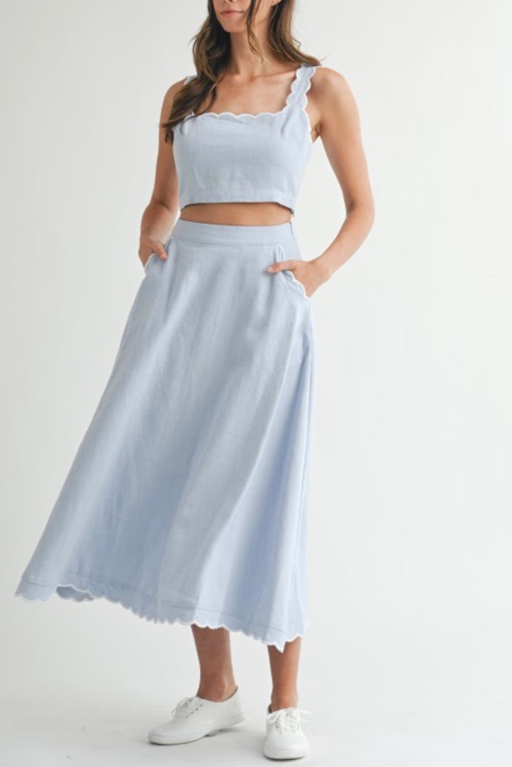 Scallop Edge Midi Skirt