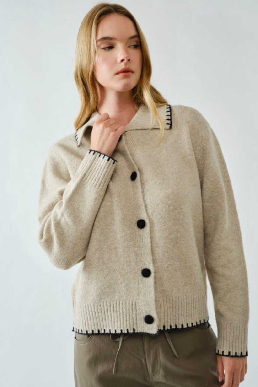 Stay Elite Contrast Stitching Sweater Cardigan