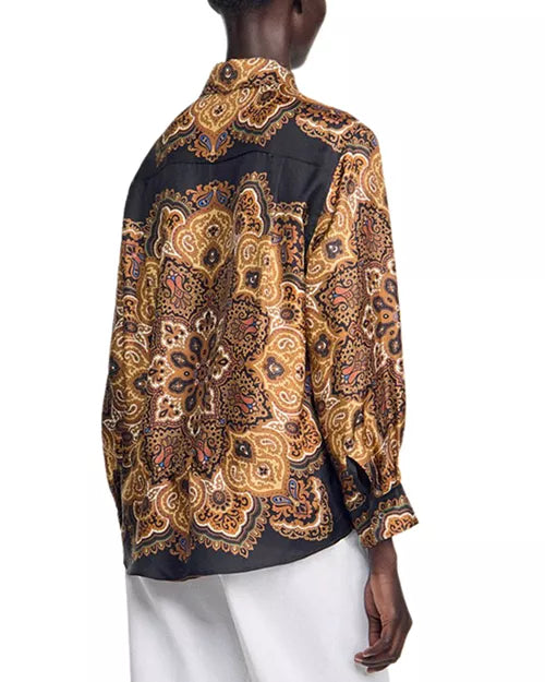 Scarf Print Button Down Top